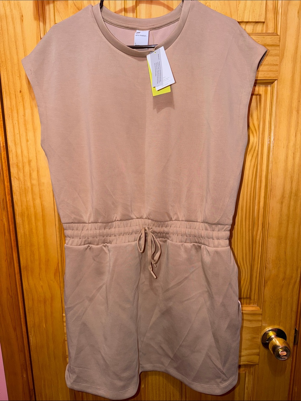 all in motion Taupe Beige Sleeveless Drawstring Mini Dress